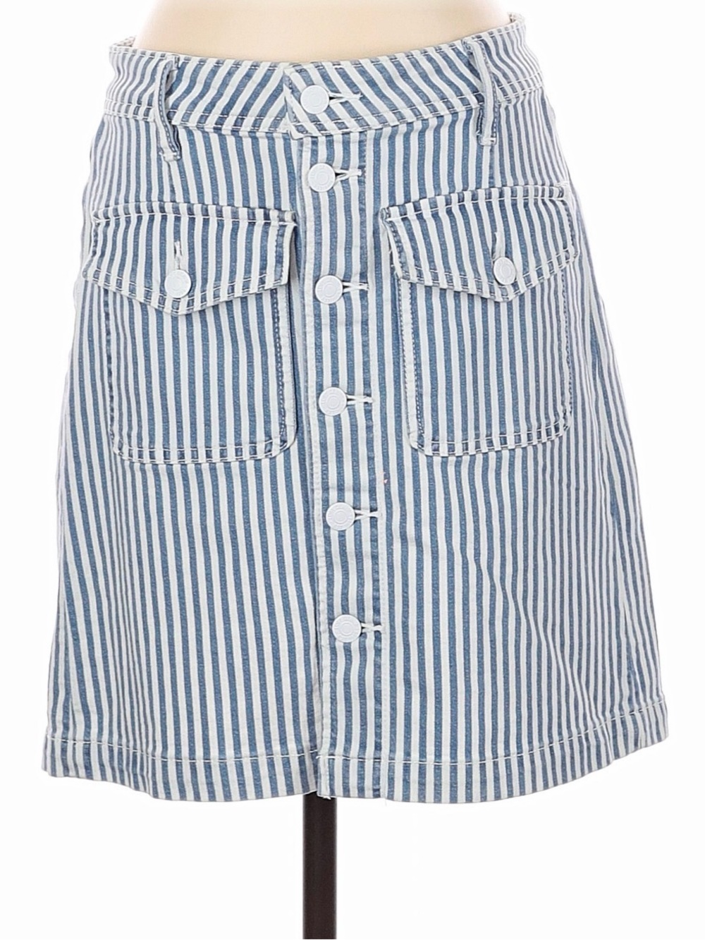 LOFT Striped Button-Front Mini Skirt in Blue and White